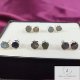 Raw Labradorite Gemstone Stud Earrings, Gold Plated Crystal Stud Earring, Wedding Bridesmaid Gifts, Gift for Her, Electroplated Stud Earring